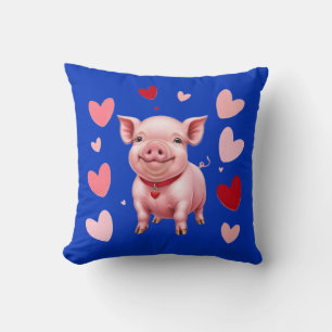 Coussin Porcelet heureux avec des cœurs, Amoureux de cocho