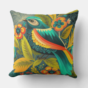 Coussin Porche d'oiseaux tropicale verdoyante et patio Pil