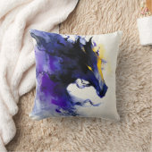 Coussin Portrait abstrait de cheval noir à l'aquarelle (Couverture)