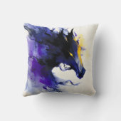 Coussin Portrait abstrait de cheval noir à l'aquarelle (Verso)