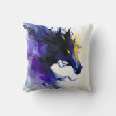 Coussin Portrait abstrait de cheval noir à l'aquarelle (Recto)
