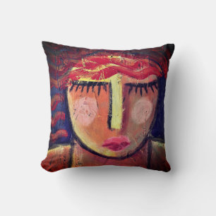 Coussin Portrait Abstrait d'une femme de race rouge