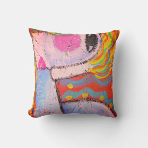 Coussin Portrait Abstrait funky d'une femme