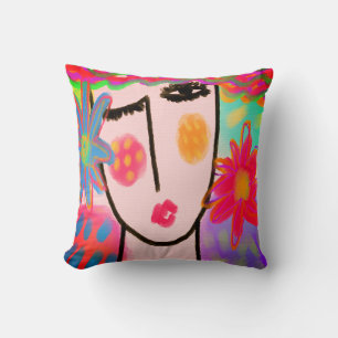 Coussin Portrait Abstrait funky d'une femme