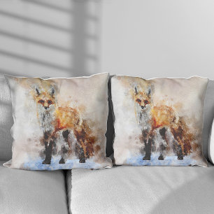 Coussin Portrait aquarellé du renard roux 02