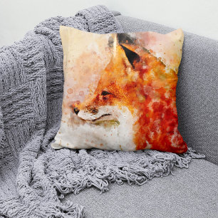 Coussin Portrait aquarellé du renard roux 03