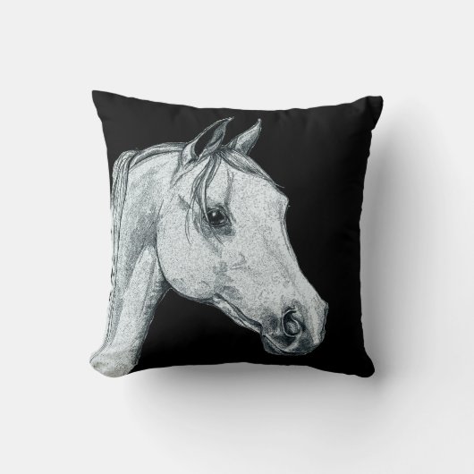 Coussin Portrait arabe de cheval sur noir (Recto)