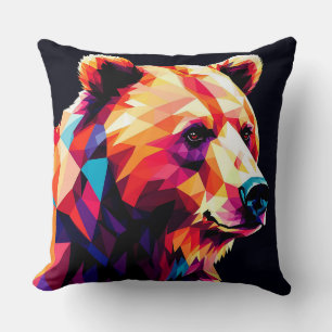 Coussin Portrait coloré d'ours géométrique