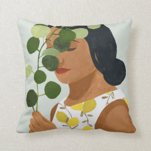 Coussin Portrait de botanique - femme avec la verdure