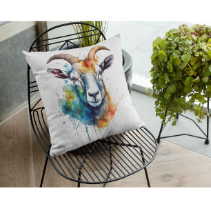 Coussin Portrait de chèvre arc-en-ciel vif