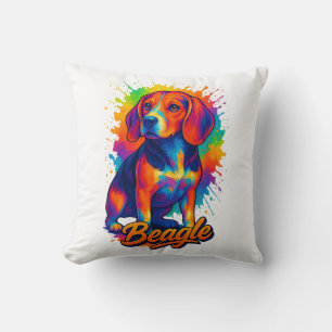 Coussin Portrait de chien Beagle Pop Art Coloré