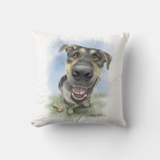 Coussin Portrait de chien dessiné heureux (Recto)