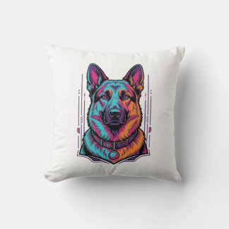 Coussin Portrait de chien néon Gravure vintage Graphique_1