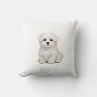 Coussin Portrait de chiot maltais blanc et duveteux Amateu