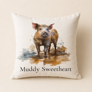 Coussin Portrait de cochon à l'aquarelle personnalisé de s