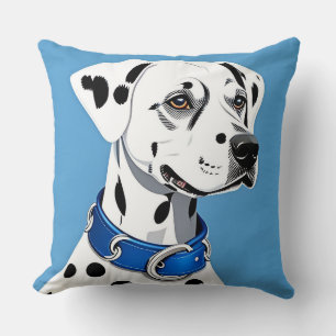 Coussin Portrait de Dalmatien avec Collier Bleu