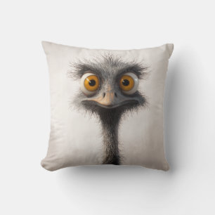 Coussin Portrait de dessin animé d'autruche aux yeux écarq
