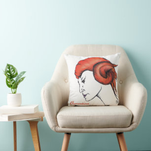Coussin Portrait de femme aux cheveux orange mandarine Pop