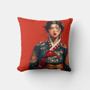 Coussin Portrait de femme coréenne moderne en Hanbok