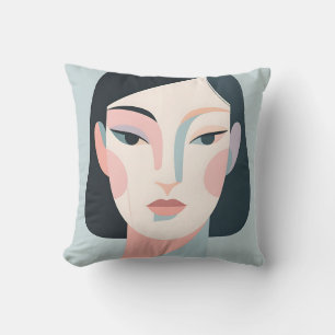 Coussin Portrait de femme géométrique abstrait minimaliste