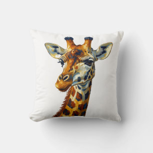 Coussin Portrait de girafe coloré, peinture à l'huile arti