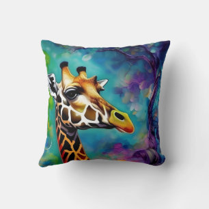 Coussin Portrait de Giraffe coloré