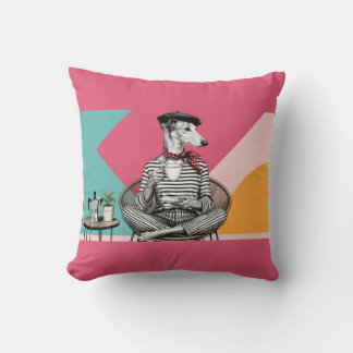 Coussin Portrait de Greyhound au café en pop art élégant