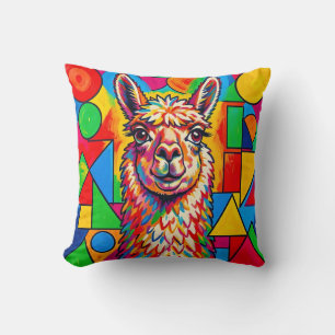 Coussin Portrait de lama vibrant dans le style Pop Art