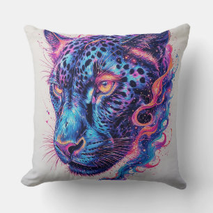 Coussin Portrait de léopard cosmique avec effet mystique