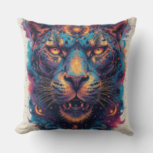 Coussin Portrait de léopard cosmique avec effet mystique