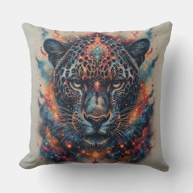 Coussin Portrait de léopard cosmique avec effet mystique (Recto)