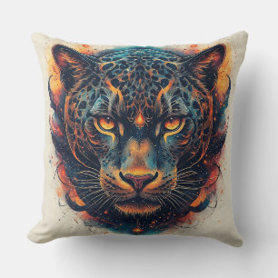 Coussin Portrait de léopard cosmique avec effet mystique