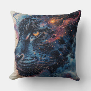 Coussin Portrait de léopard cosmique avec effet mystique