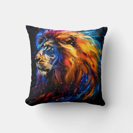 Coussin Portrait de lion abstrait de faune cosmique (Recto)