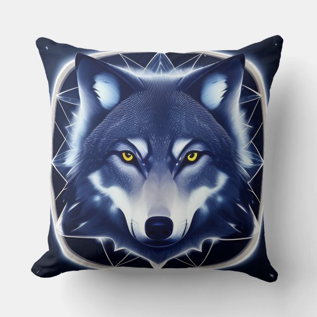 Coussin Portrait de loup aux yeux dorés intenses (Recto)