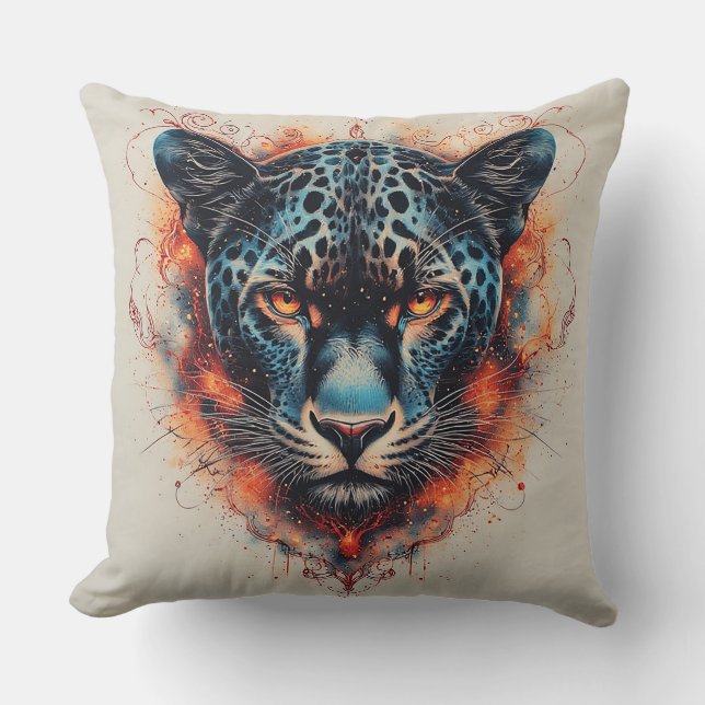 Coussin Portrait de panthère avec des éléments abstraits e (Recto)