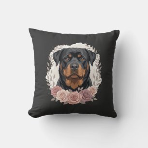 Coussin Portrait de Rottweiler floral sublimation