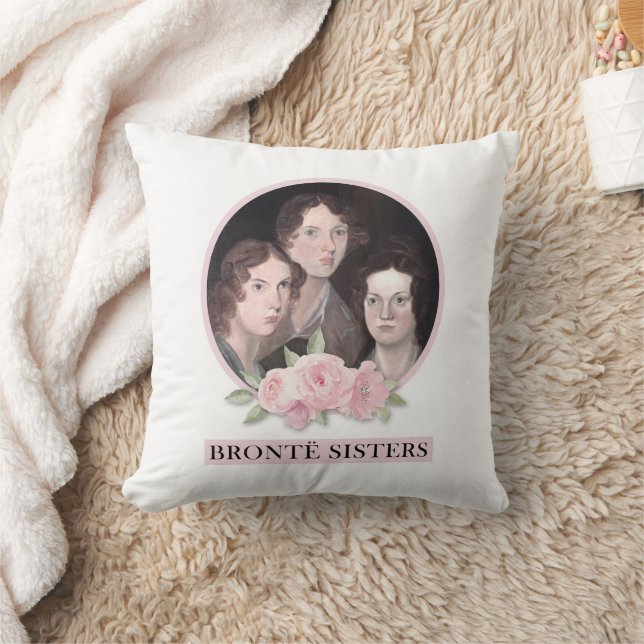 Coussin Portrait de soeurs Bronte avec roses roses roses (Couverture)