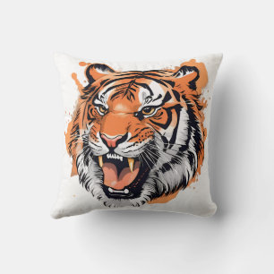 Coussin "Portrait de tigre grinçant."