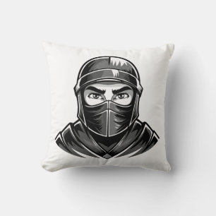 Coussin Portrait en noir et blanc d'un guerrier ninja masc
