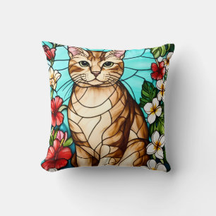 Coussin Portrait Félin Artistique Parmi les Fleurs Tropica