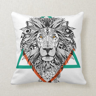 Coussin Portrait géométrique aztèque de lion