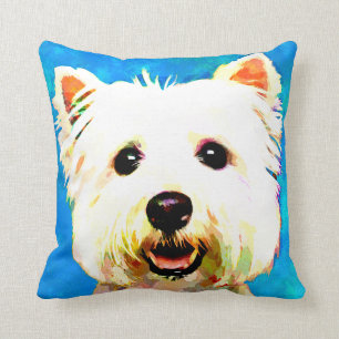 Coussin Portrait maltais d'aquarelle d'art de bruit