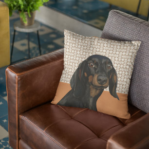 Coussin Portrait noir de chien Dachshund