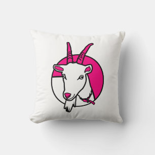 Coussin Portrait numérique de chèvre rose