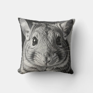 Coussin Portrait Réaliste de Chinchilla au Crayon