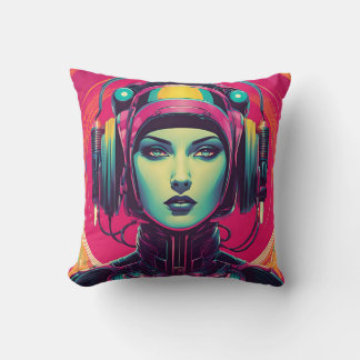 Coussin Portrait rétro-futuriste coloré