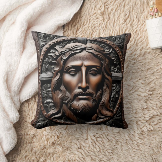 Coussin Portrait sculpté de Jésus avec Arrière - plan orné (Couverture)