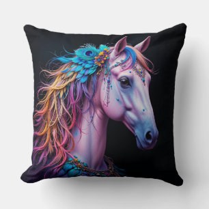 Coussin Portrait stylisé d'un cheval à la crinière fluide