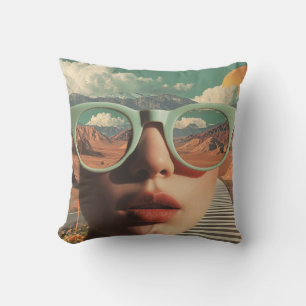 Coussin Portrait surréaliste avec des lunettes reflétant l